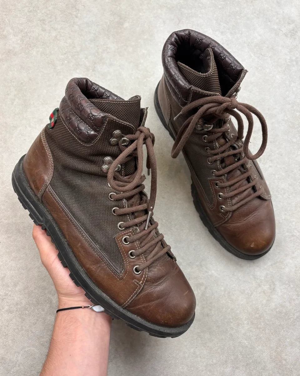 2000s Gucci Brown Leather Hybrid Combat Boots TZBNIzR 0