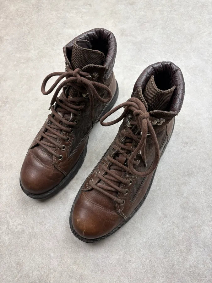 2000s Gucci Brown Leather Hybrid Combat Boots TZBNIzR 2