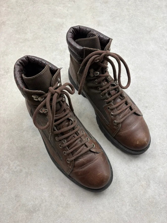 2000s Gucci Brown Leather Hybrid Combat Boots TZBNIzR 3