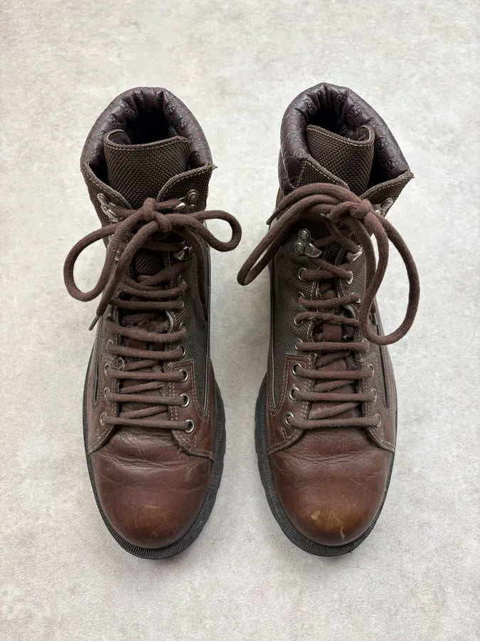2000s Gucci Brown Leather Hybrid Combat Boots TZBNIzR 1