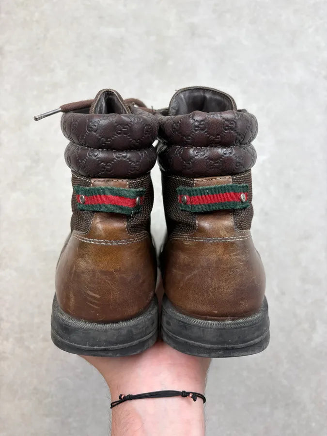 2000s Gucci Brown Leather Hybrid Combat Boots TZBNIzR 6