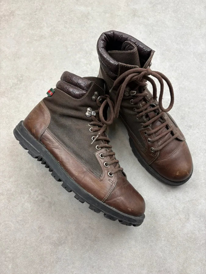 2000s Gucci Brown Leather Hybrid Combat Boots TZBNIzR 4