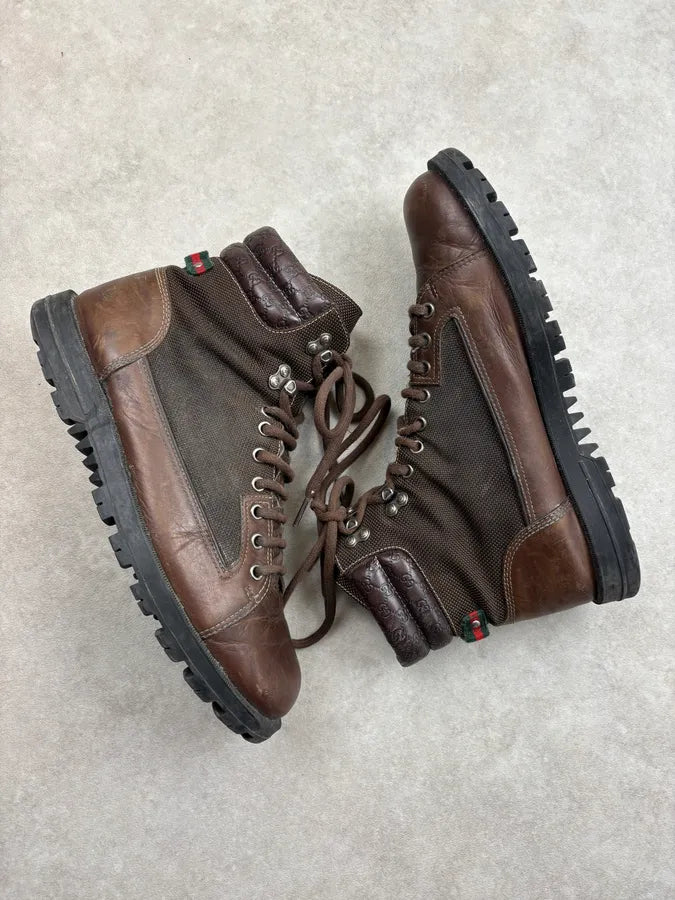 2000s Gucci Brown Leather Hybrid Combat Boots TZBNIzR 5