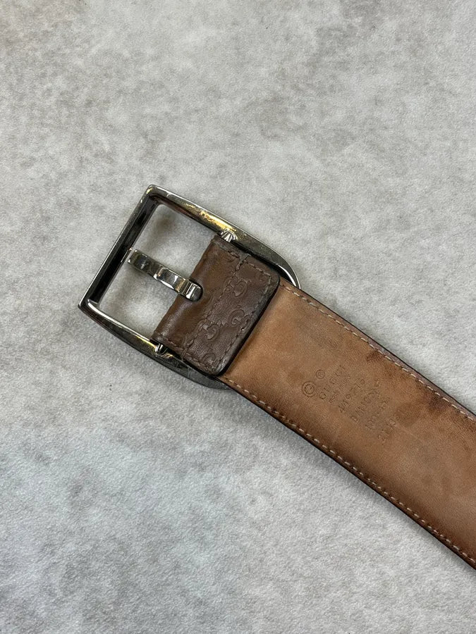2000s Gucci Brown Leather Monogram Belt lcLRPkx 8