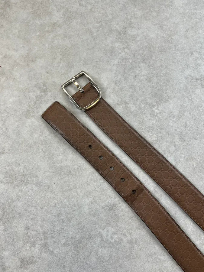 2000s Gucci Brown Leather Monogram Belt lcLRPkx 5