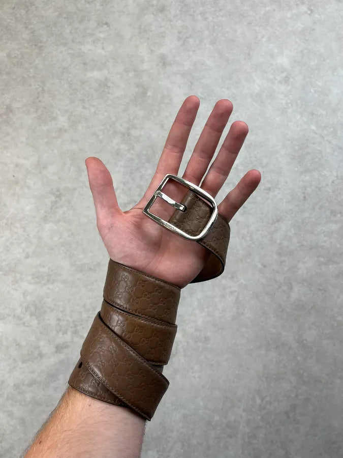 2000s Gucci Brown Leather Monogram Belt lcLRPkx 1
