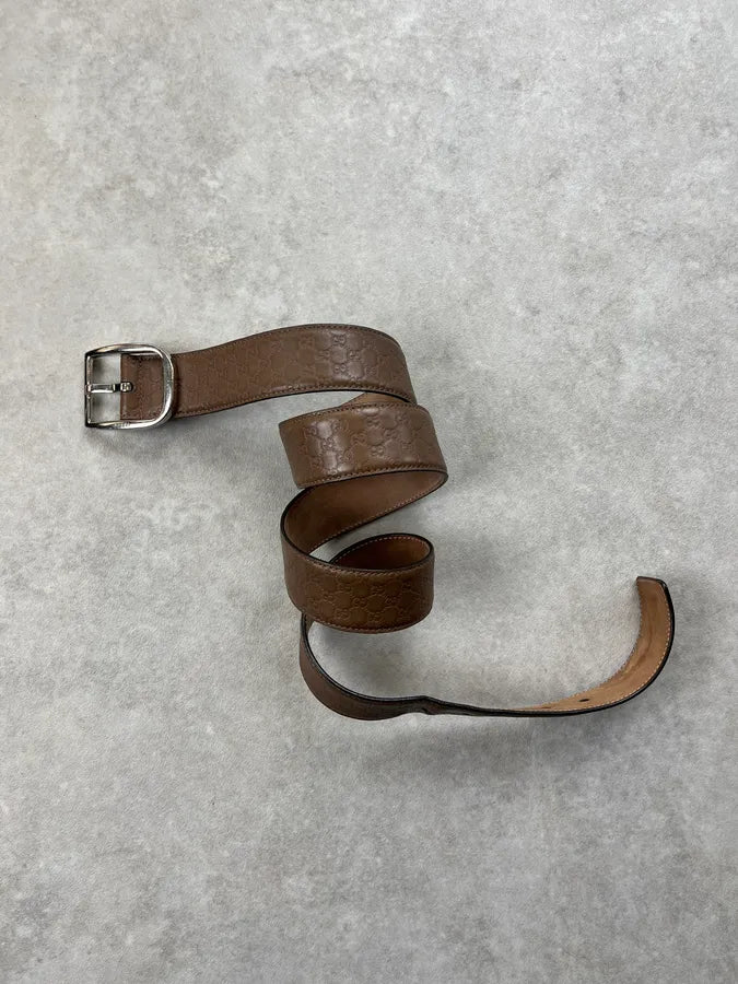 2000s Gucci Brown Leather Monogram Belt lcLRPkx 3