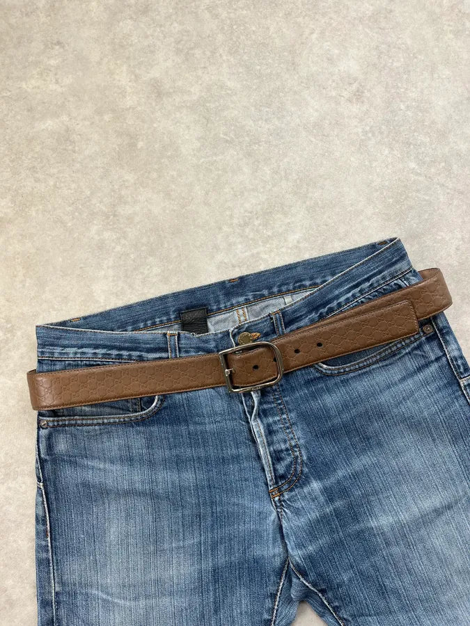 2000s Gucci Brown Leather Monogram Belt lcLRPkx 0
