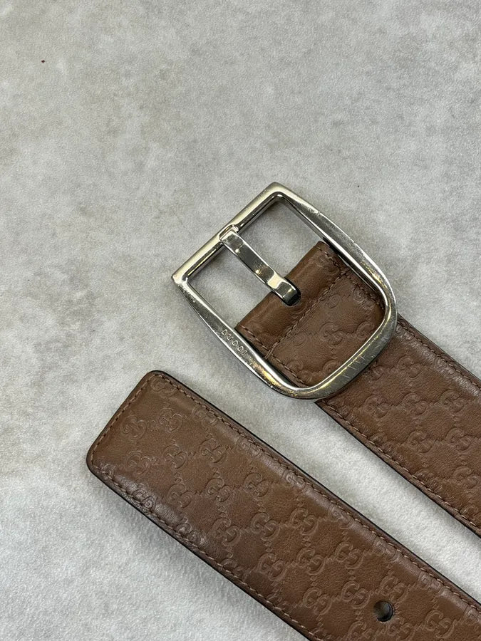 2000s Gucci Brown Leather Monogram Belt lcLRPkx 7