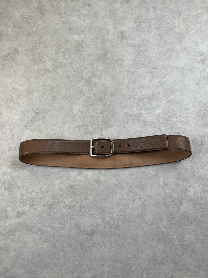 2000s Gucci Brown Leather Monogram Belt lcLRPkx 2