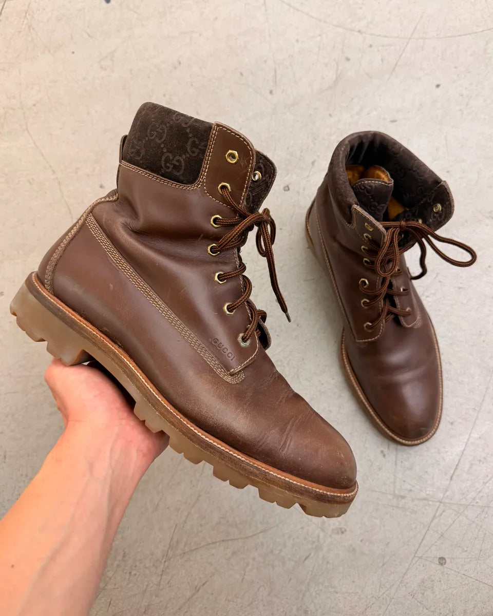 2000s Gucci Brown Leather Monogram Boots pyADVtT 0