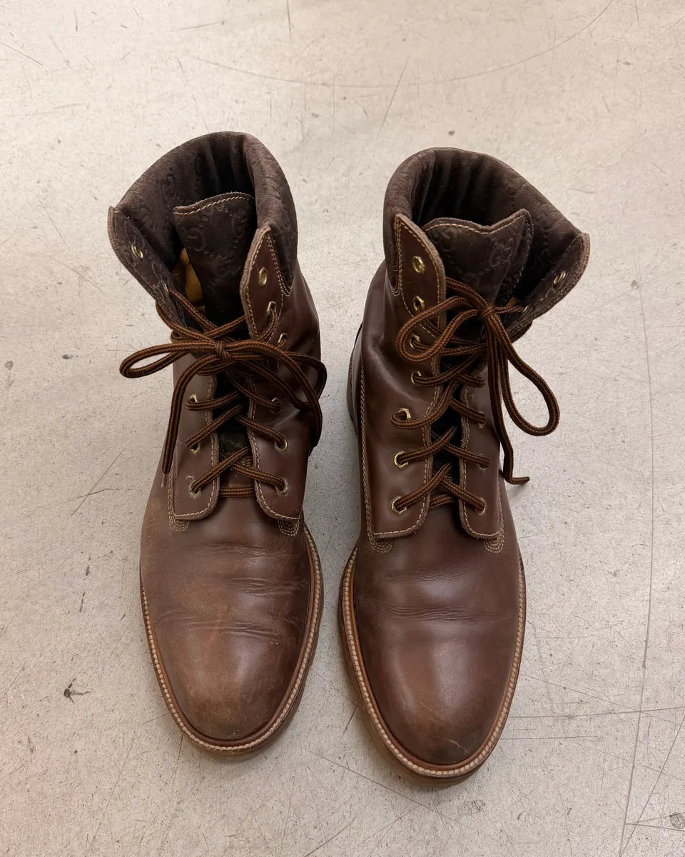 2000s Gucci Brown Leather Monogram Boots pyADVtT 1