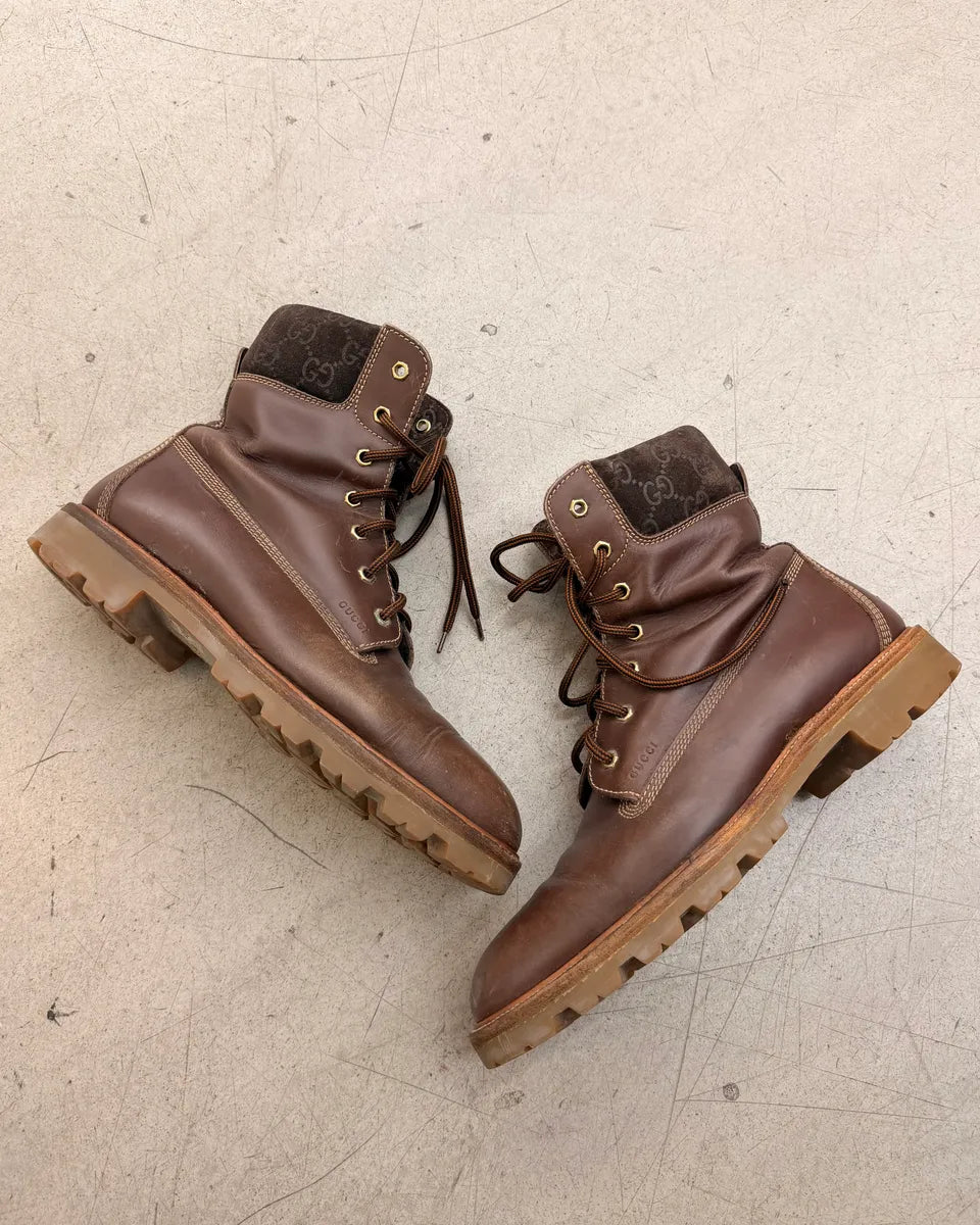 2000s Gucci Brown Leather Monogram Boots pyADVtT 2