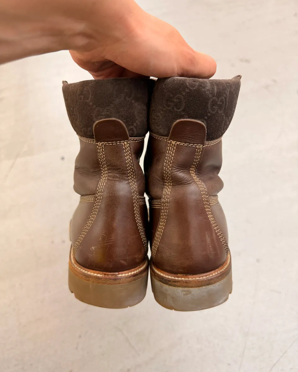 2000s Gucci Brown Leather Monogram Boots pyADVtT 5