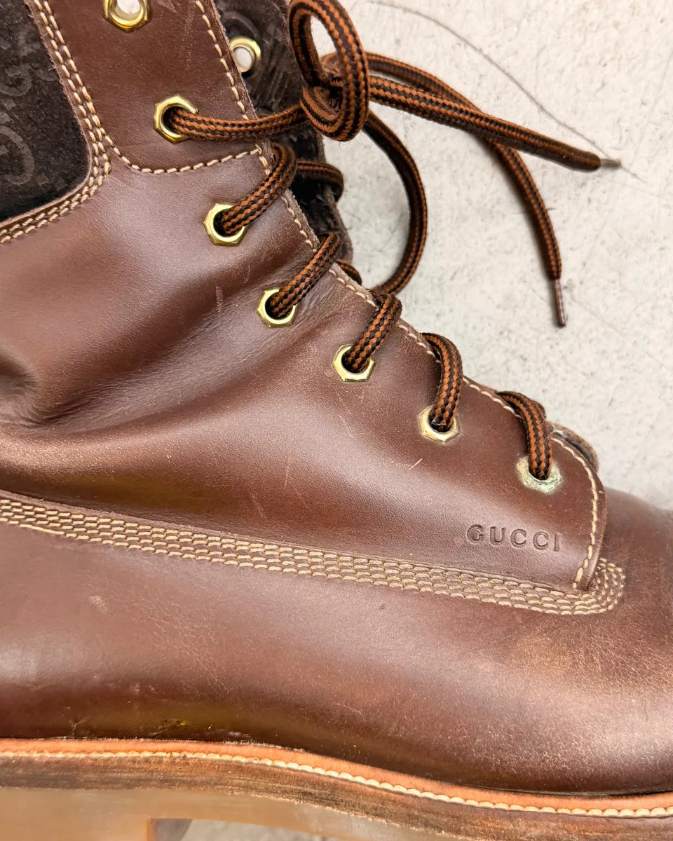 2000s Gucci Brown Leather Monogram Boots pyADVtT 9