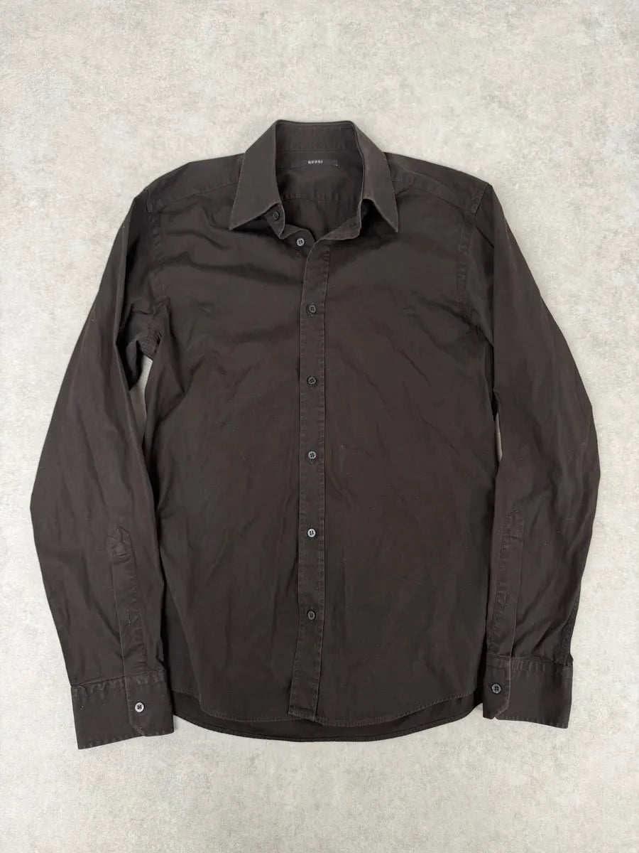 2000s Gucci Brown Minimalist Italian Shirt ZrsPvVo 0