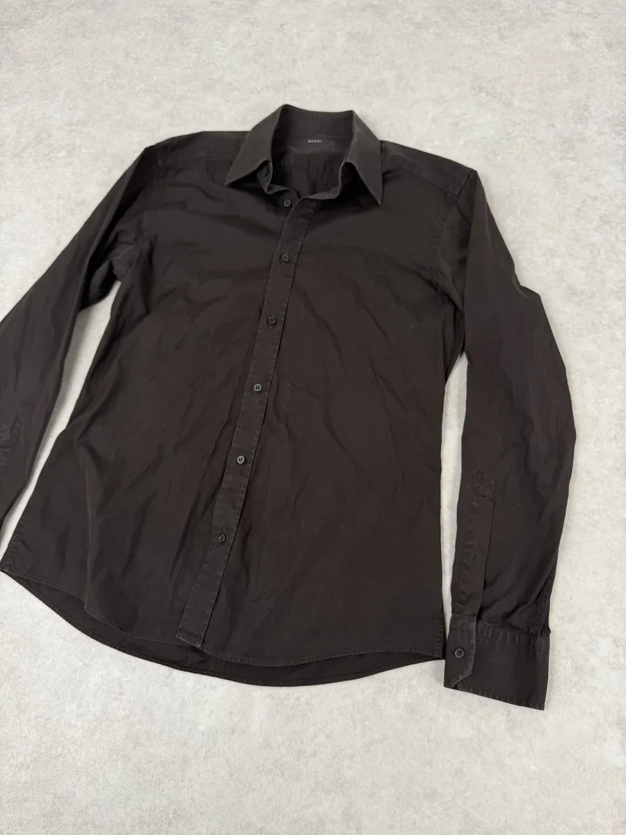2000s Gucci Brown Minimalist Italian Shirt ZrsPvVo 5