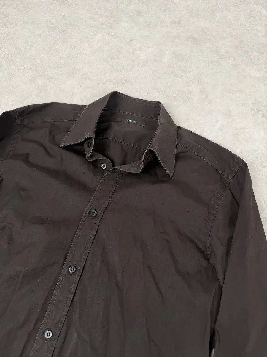 2000s Gucci Brown Minimalist Italian Shirt ZrsPvVo 6