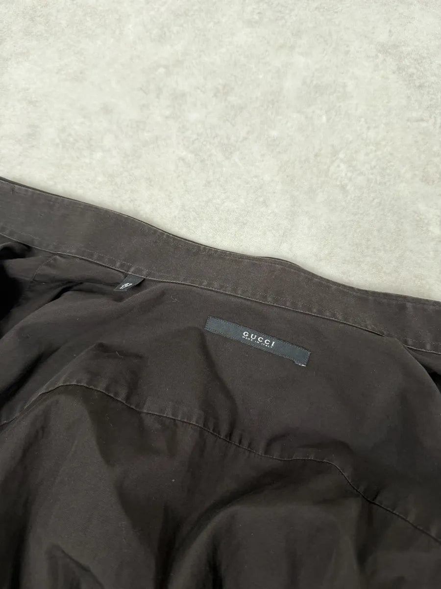 2000s Gucci Brown Minimalist Italian Shirt ZrsPvVo 7