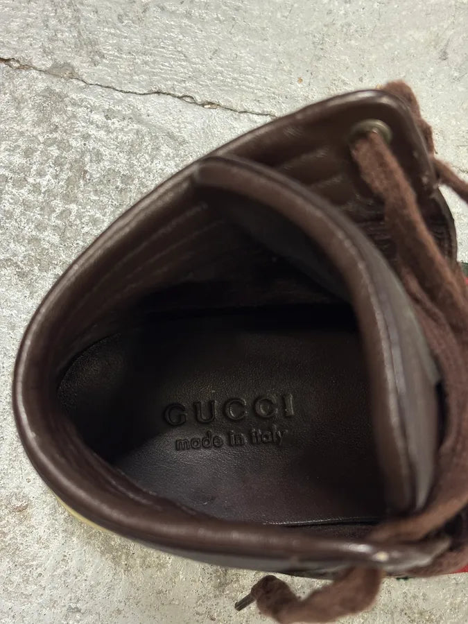 2000s Gucci Brown Monogram Italian Leather High Sneakers ytdzVBo 10