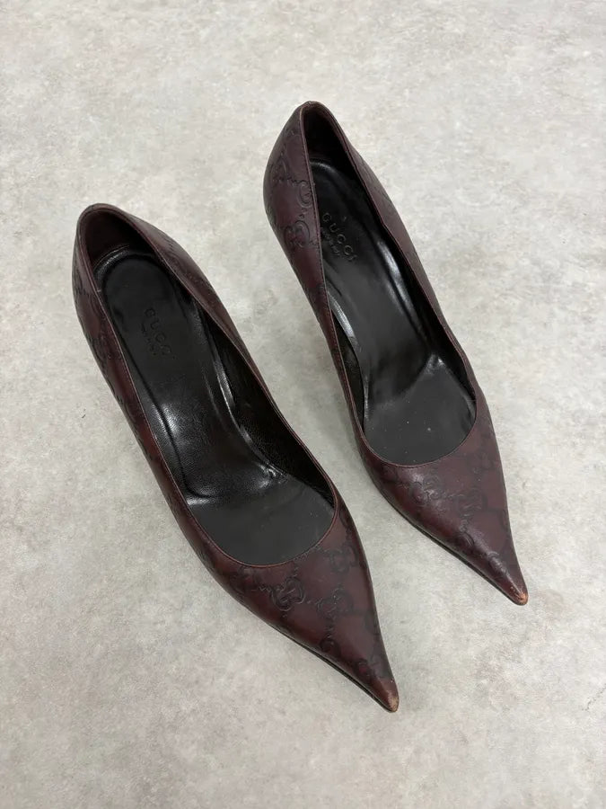 2000s Gucci Brown Monogram Leather Heels ZScaRxl 3