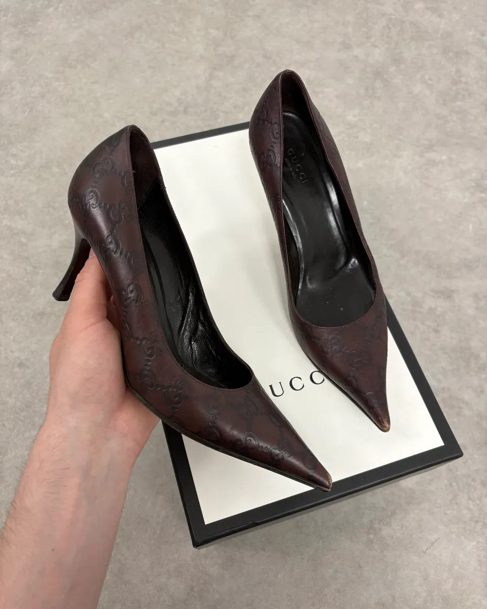 2000s Gucci Brown Monogram Leather Heels ZScaRxl 0