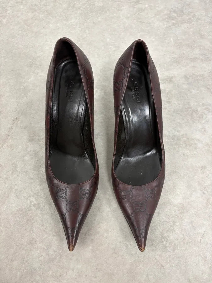 2000s Gucci Brown Monogram Leather Heels ZScaRxl 1
