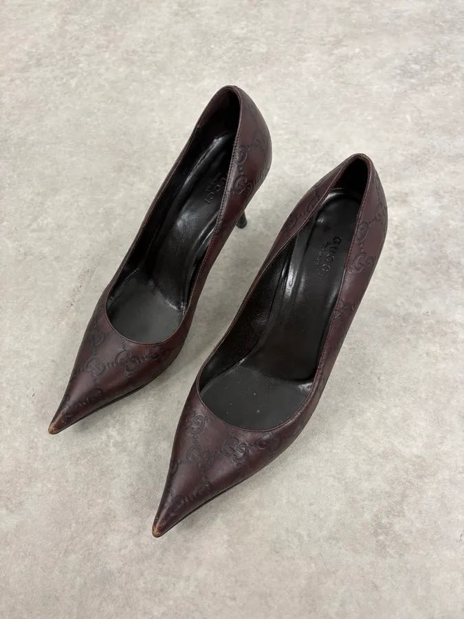 2000s Gucci Brown Monogram Leather Heels ZScaRxl 2