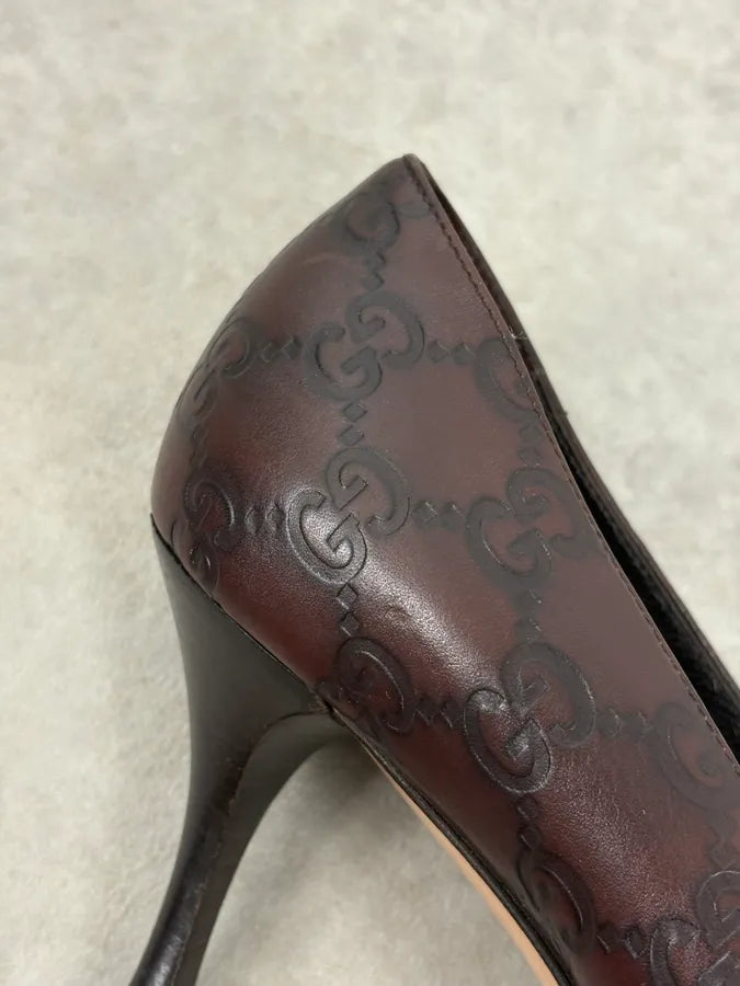 2000s Gucci Brown Monogram Leather Heels ZScaRxl 6