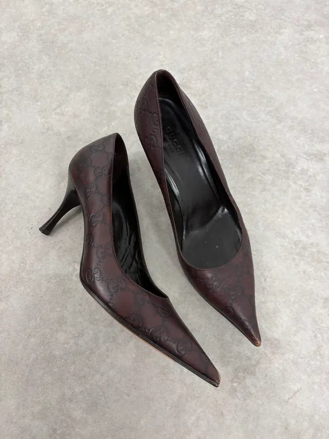 2000s Gucci Brown Monogram Leather Heels ZScaRxl 4