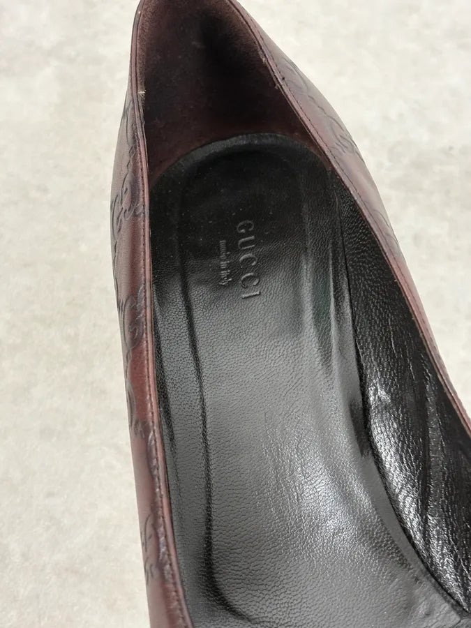 2000s Gucci Brown Monogram Leather Heels ZScaRxl 9