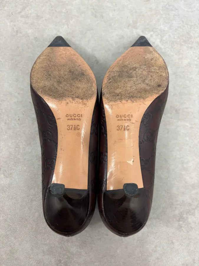2000s Gucci Brown Monogram Leather Heels ZScaRxl 8