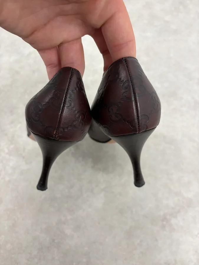 2000s Gucci Brown Monogram Leather Heels ZScaRxl 7