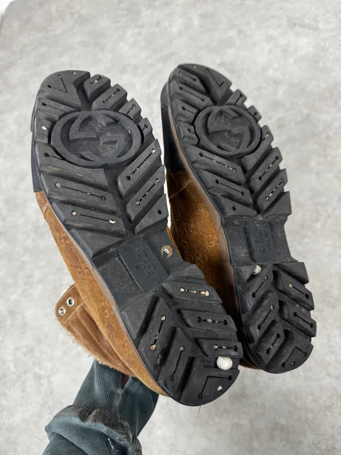 2000s Gucci Brown Monogrammed Leather High Nebraska Boots kYeDdIu 6