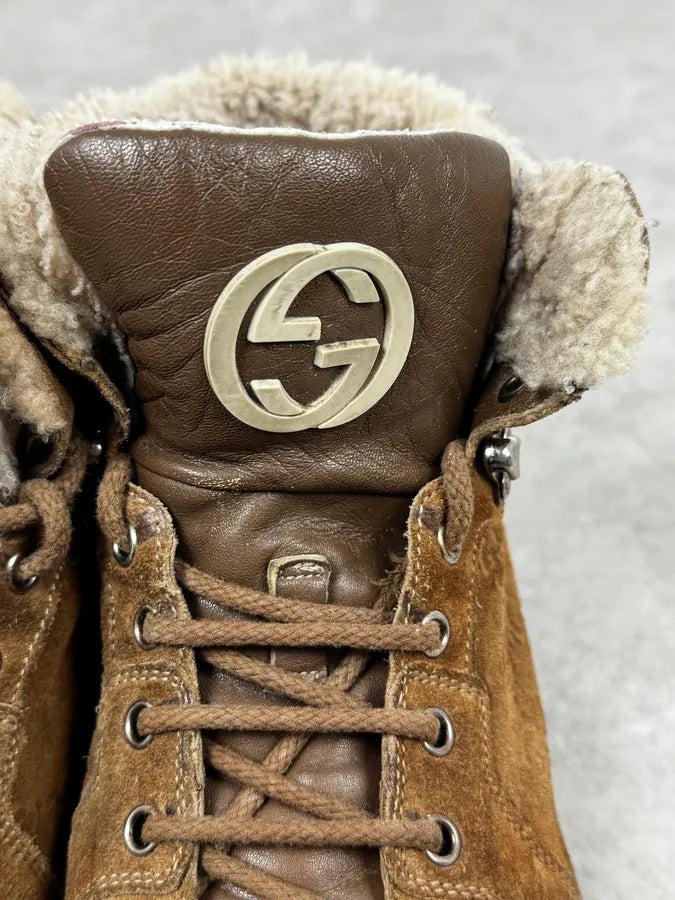 2000s Gucci Brown Monogrammed Leather High Nebraska Boots kYeDdIu 4