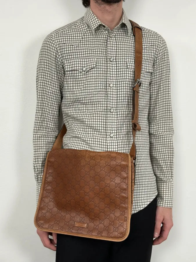 2000s Gucci Brown Monogrammed Leather Shoulder Bag CpkPwis 1