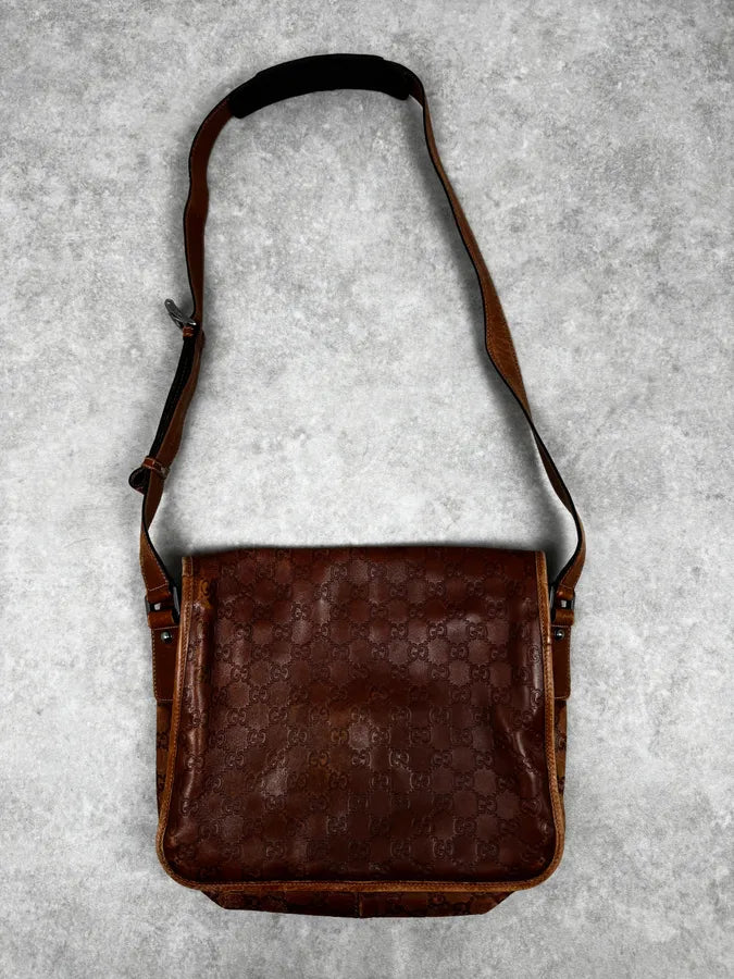2000s Gucci Brown Monogrammed Leather Shoulder Bag CpkPwis 3