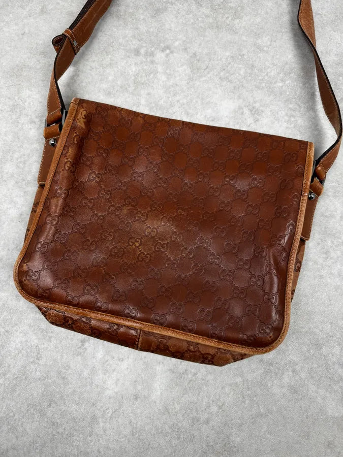 2000s Gucci Brown Monogrammed Leather Shoulder Bag CpkPwis 5