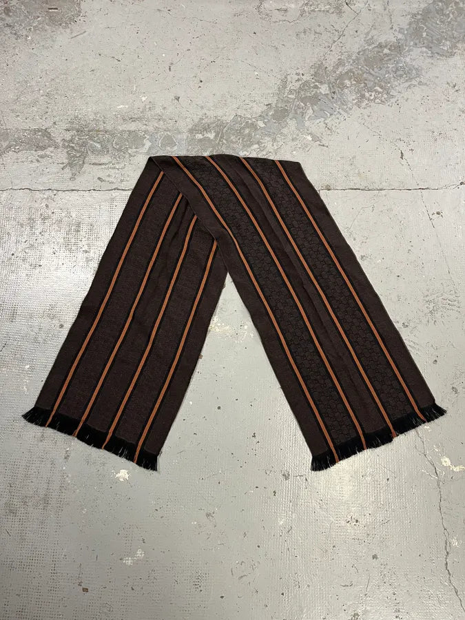 2000s Gucci Brown Monogrammed Orange Lined Scarf LiWhPAb 0