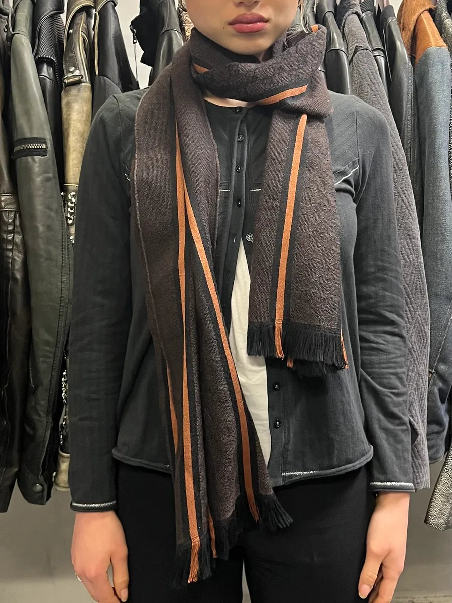 2000s Gucci Brown Monogrammed Orange Lined Scarf LiWhPAb 1