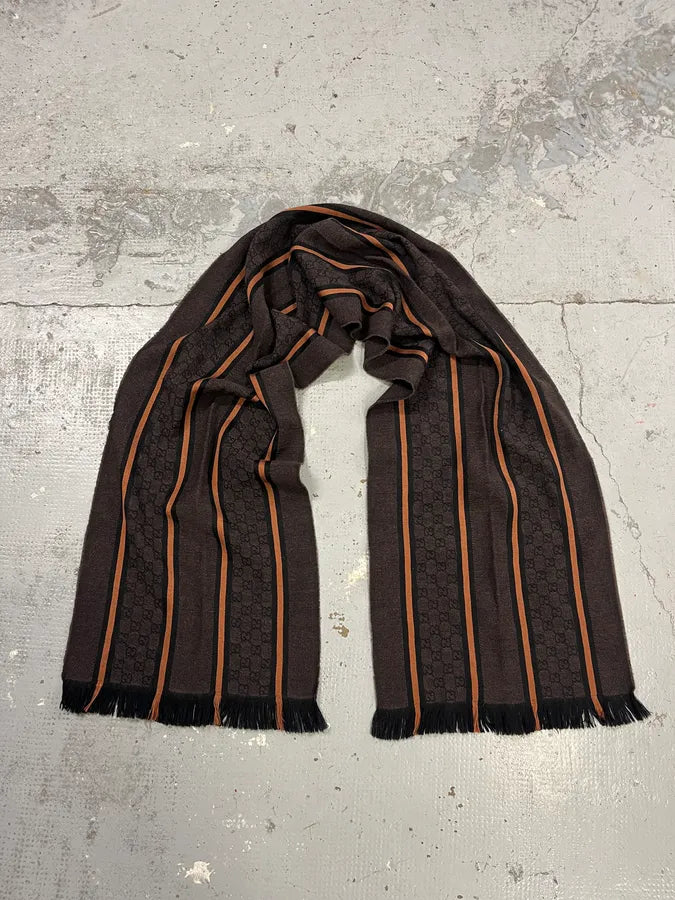 2000s Gucci Brown Monogrammed Orange Lined Scarf LiWhPAb 2