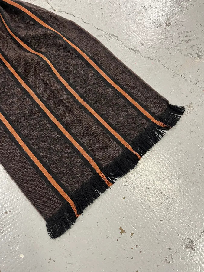 2000s Gucci Brown Monogrammed Orange Lined Scarf LiWhPAb 3