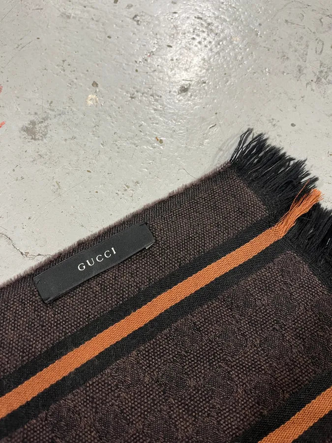 2000s Gucci Brown Monogrammed Orange Lined Scarf LiWhPAb 4