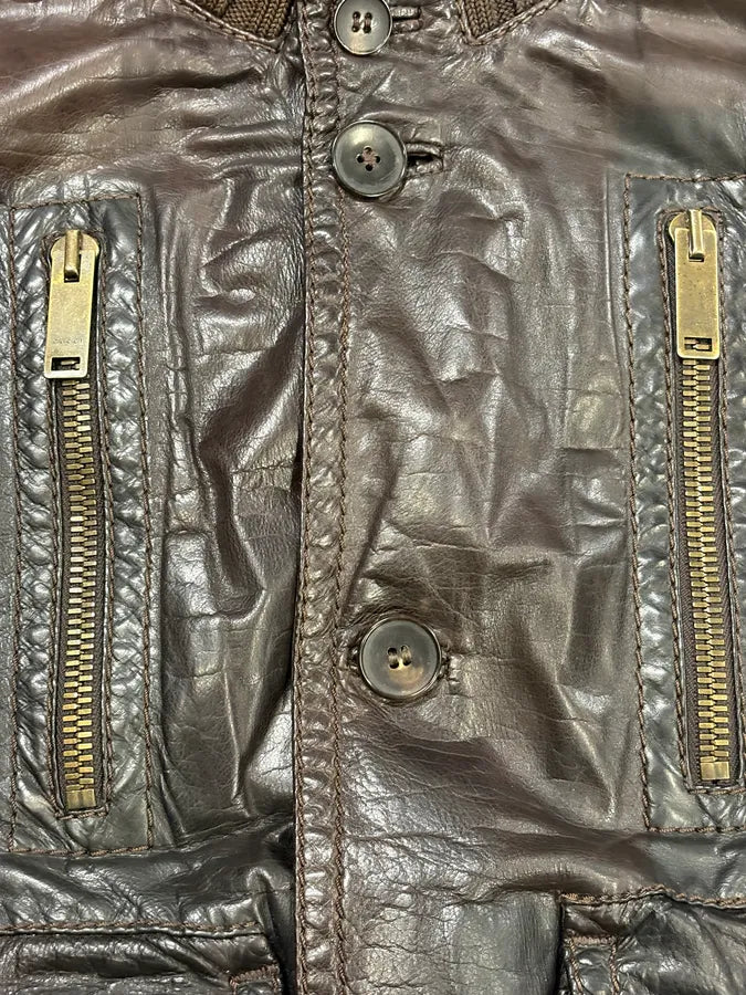AW2009 Gucci Brown Madonna Buttoned Leather Jacket by Frida Giannini zzYkDjN 8