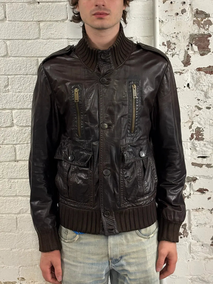 AW2009 Gucci Brown Madonna Buttoned Leather Jacket by Frida Giannini zzYkDjN 1