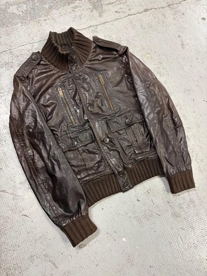 AW2009 Gucci Brown Madonna Buttoned Leather Jacket by Frida Giannini zzYkDjN 3