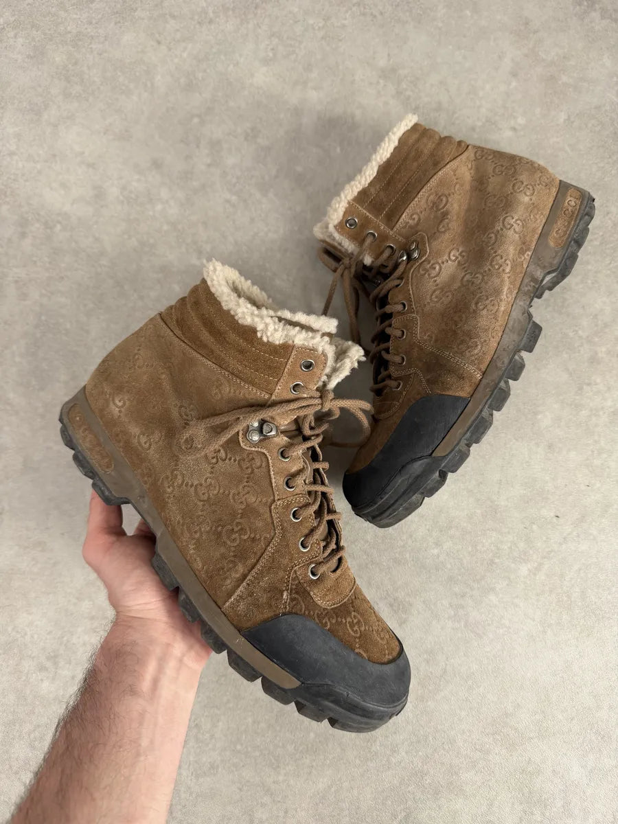 2000s Gucci Brown Nebraska Monogram Hiking Boots gpfbVXj 0