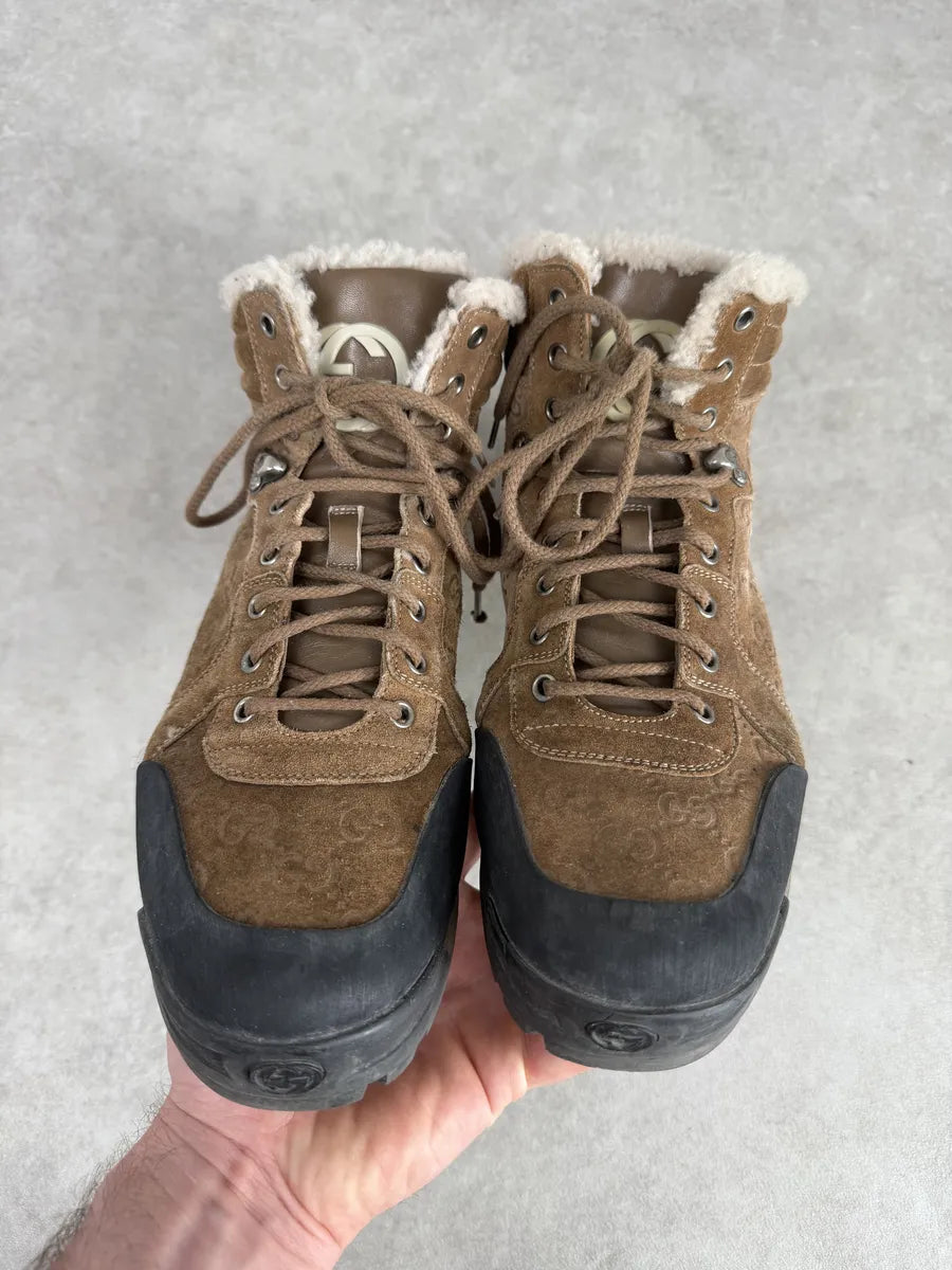 2000s Gucci Brown Nebraska Monogram Hiking Boots gpfbVXj 1