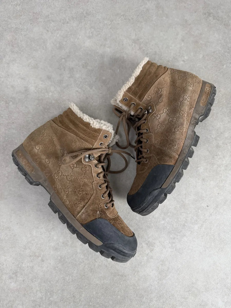 2000s Gucci Brown Nebraska Monogram Hiking Boots gpfbVXj 2