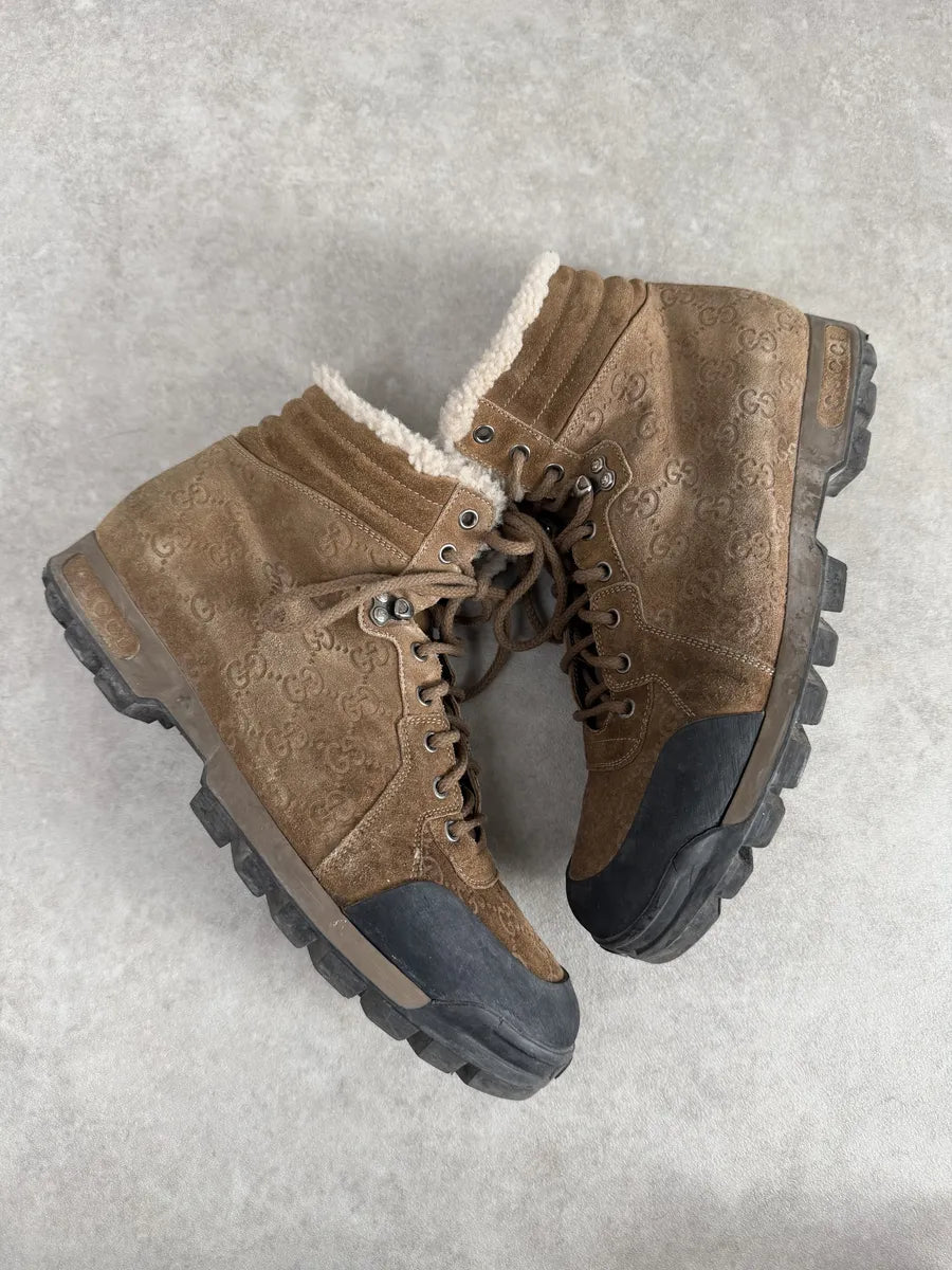 2000s Gucci Brown Nebraska Monogram Hiking Boots gpfbVXj 3